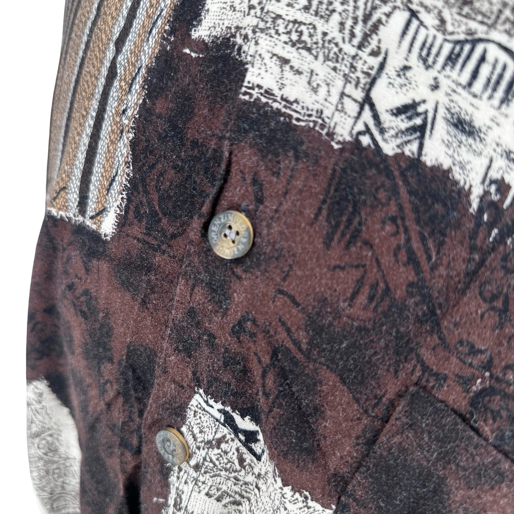 Vintage Lorenzini Button Down Shirt Men XL Brown Gray Abstract Patchwork Viscose - Picture 4 of 11